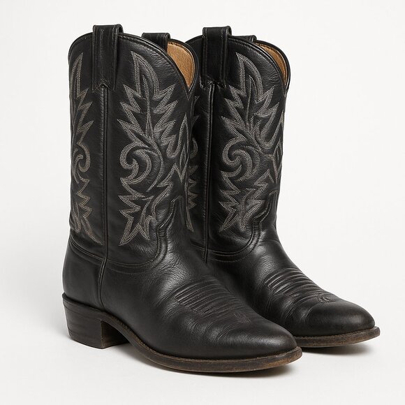 Dan Post 16770 Black Leather Cowboy Boots Men’s 11 EW Wide USA Made Vintage 90s - Picture 2 of 16